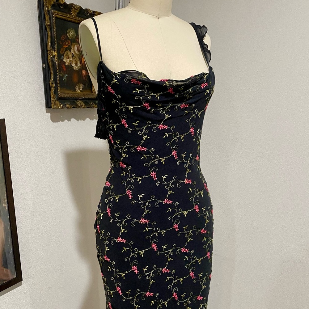 Rare Vintage Betsey Johnson Embroidered Floral A-Symmetrical Cocktail Dress